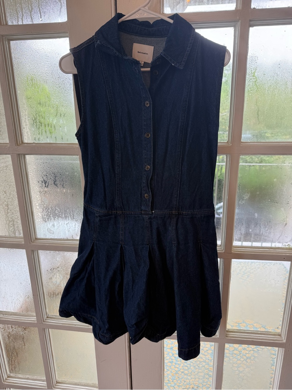 Reformation Sleeveless Dark Blue Denim Shirt Dress - Picture 3 of 4